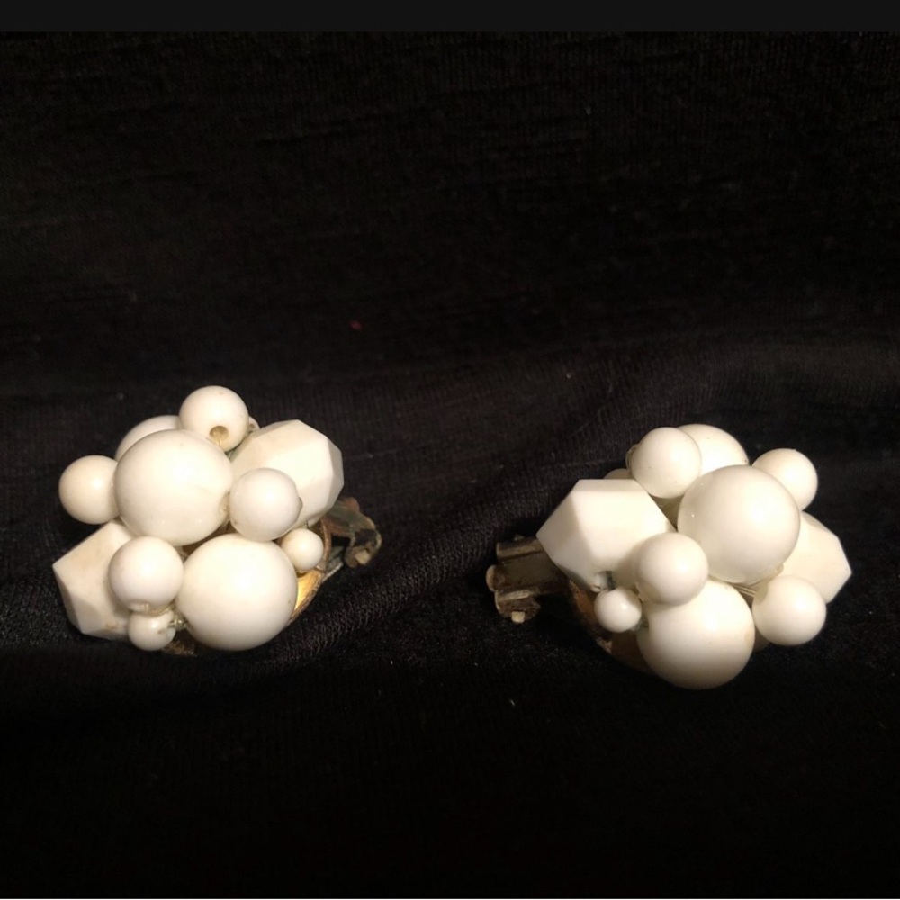 Vintage White Cluster Clip-On Earrings